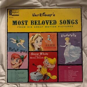 Disney Yellow Blue Red Vintage Vinyl Record Album Cover